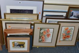 A SMALL QUANTITY OF PAINTINGS AND PRINTS ETC, to include two watercolours depicting wild poppies and