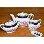 A COALPORT 'TITANIA' MINIATURE TEA SET, comprising a teapot height 5.5cm, cream jug and covered