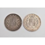 A PAIR OF VICTORIAN CROWN COINS 1844 Cinquefoil stops,1845 Cinquefoil stops Edge damage