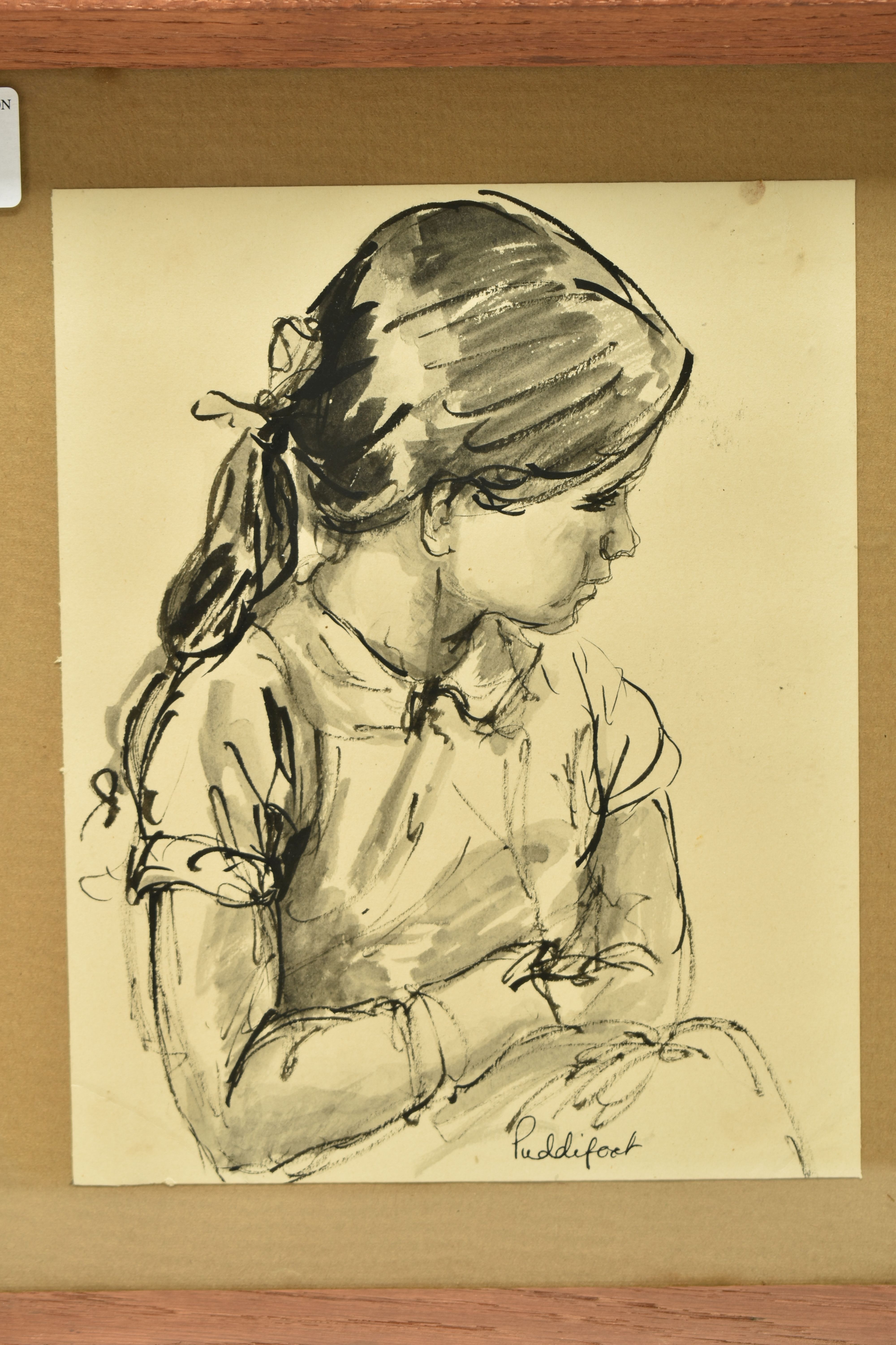 Dr RENE PUDDIFOOT (20TH CENTURY) A SENSITIVE PORTRAIT OF A YOUNG GIRL, a seated half-length study, - Image 2 of 4