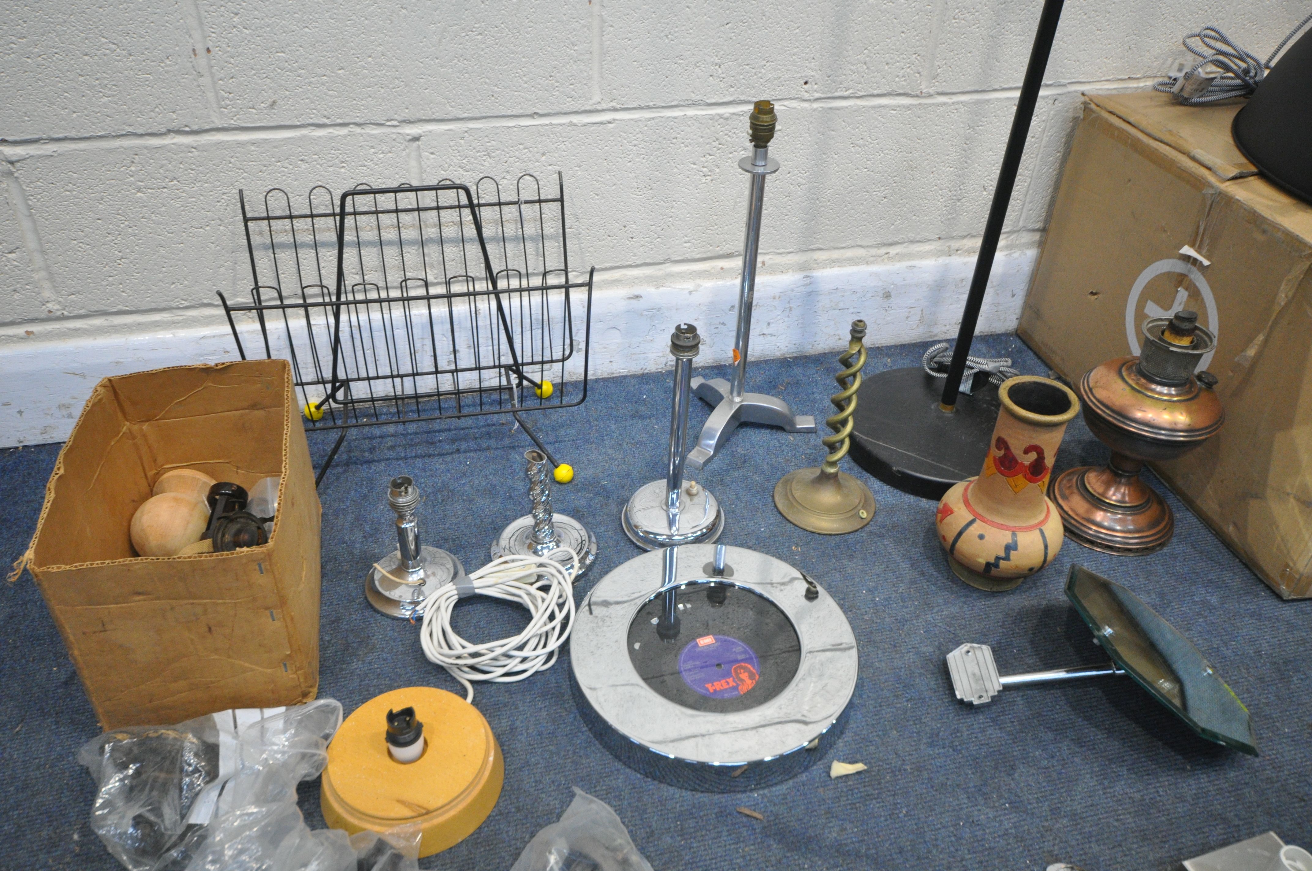 A SELECTION OF LIGHTING AND METALWARE, to include a boxed Made Chicago floor lamp shade (missing - Image 4 of 5