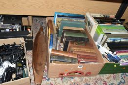 FOUR BOXES AND LOOSE BOOKS, DVDS, ELECTRONICS AND SUNDRY HOMEWARES, to include fifty books with