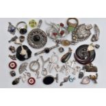 A BAG OF ASSORTED WHITE METAL JEWELLERY, to include an AF white metal pendant set with onyx, stamped