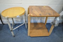 AN ERCOL ASH CIRCULAR LAMP TABLE, diameter 45cm x height 55cm (condition:-the supports and