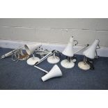 A SELECTION OF WHITE HERBERT TERRY ANGLE POISE DESK LAMPS (condition:-all with faults and in need of