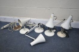 A SELECTION OF WHITE HERBERT TERRY ANGLE POISE DESK LAMPS (condition:-all with faults and in need of