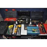 A COLLECTION OF SIX TOOLBOXES AND HANDTOOLS to include a selection of tools such as, screwdrivers,