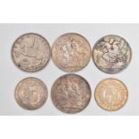 A GROUP OF SILVER COINAGE TO INCLUDE: 1821 GEORGE IIII Crown with ware, a 1902 Edward VII Crown, a
