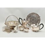 A BOX OF LATE 19TH AND EARLY 20TH CENTURY SILVER PLATE, including a Garrard & Co Ltd Regent Plate