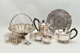 A BOX OF LATE 19TH AND EARLY 20TH CENTURY SILVER PLATE, including a Garrard & Co Ltd Regent Plate