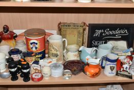 A COLLECTION OF ADVERTISING CERAMICS AND SIGNS, comprising a tinplate 'Memory Tickler' kitchen