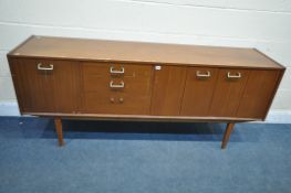 A MID CENTURY NATHAN TEAK SIDEBOARD, with a fall front door, two cupboard doors and three drawers,