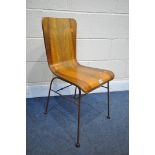 IN THE MANNER OF MORRIS OF GLASGOW, A MID CENTURY PLYWOOD TOBY CHAIR, on a metal frame, width 35cm x