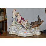 A 19TH CENTURY MEISSEN MYTHOLOGICAL FIGURE GROUP OF JUPITER IN HIS CHARIOT, modelled after J.J.