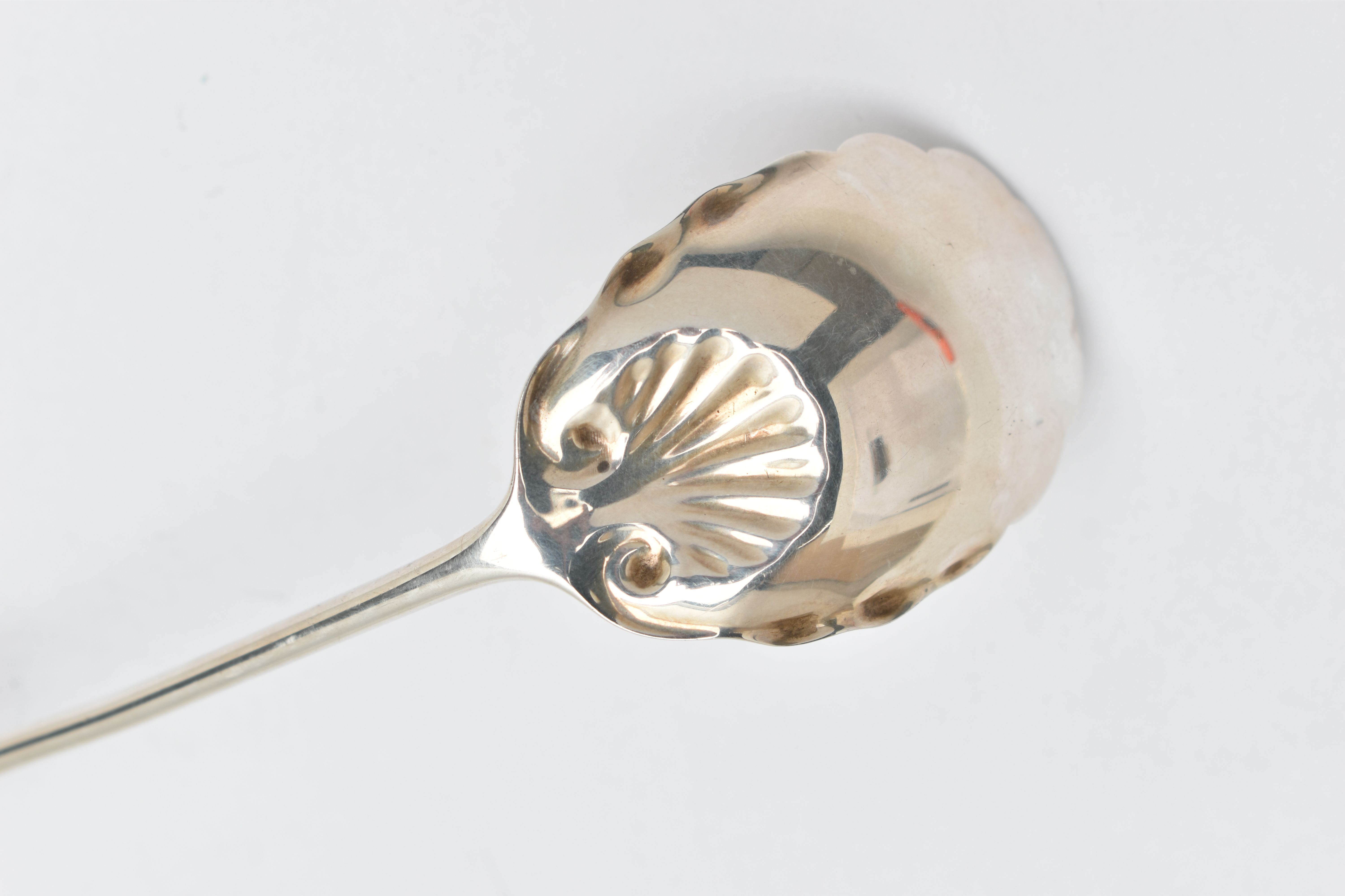 AN AMERICAN STERLING SILVER LADLE, the handle cast with scroll and shell decoration and engraved - Image 6 of 7