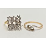TWO RING MOUNTS, the first a Toi et Moi style mount, stamped 18ct plat, ring size Q 1/2, approximate