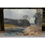 TREVOR CHAMBERLAIN (BRITISH 1933) 'RIVER GADE, WINTER', a Hertfordshire river landscape, signed