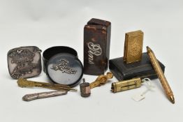 A SMALL COLLECTION OF SEWING RELATED ITEMS, ETC, including a late Victorian cased Beatrice Patent