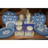A COLLECTION OF BOXED WEDGWOOD JASPERWARE IN PALE BLUE AND PRIMROSE YELLOW, comprising eight