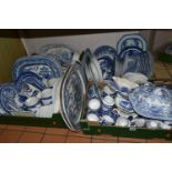 FOUR BOXES OF EARLY 20TH CENTURY BLUE AND WHITE CERAMICS, comprising a large quantity of plates,