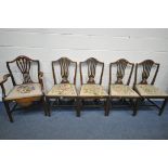 A SET OF FOUR GEORGIAN STYLE SPLAT BACK CHAIRS, with needle work drop in chairs, along with a