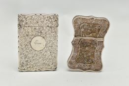 A LATE VICTORIAN SILVER CARD CASE OF WAVY RECTANGULAR OUTLINE AND A CHINESE WHITE METAL FILIGREE