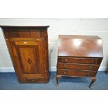 A GEORGIAN MAHOGANY AND OAK HANGING CORNER CUPBOARD, width 80cm x depth 41cm x height 125cm (one