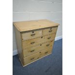 A VICTORIAN ASH CHEST OF TWO SHORT OVER THREE LONG DRAWERS, width 91cm x depth 47cm x height 88cm (