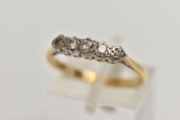 A FIVE STONE DIAMOND RING, designed as a graduated row of diamonds, comprising three brilliant cut
