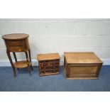 A VICTORIAN WALNUT AND MAHOGANY MINATURE CHEST OF TWO OVER THREE DRAWERS, width 38cm x depth 20cm