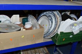 THREE BOXES AND LOOSE CERAMIC TEA AND DINNER WARES, to include eighteen pieces of Denby Greenwheat