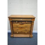 A VICTORIAN STYLE SCOTTISH CHEST OF SIX DRAWERS, the top drawer with a wavy effect front , flanked