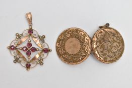 AN EARLY 20TH CENTURY LAVALIER PENDANT AND LOCKET PENDANT, the first a quatrefoil design open work