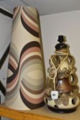 A 1970'S DESIGN WEST GERMAN LAMP, cream and brown Lava glazed, with a bulb in the base, height