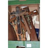 A BOX OF ASSORTED MAINLY WOODEN CRUCIFIXES, the Christ figures are assorted metal, wooden or plaster