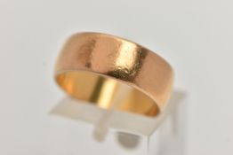 A 22CT GOLD POLISHED WIDE BAND RING, approximate band width 7.2mm, hallmarked 22ct Birmingham,