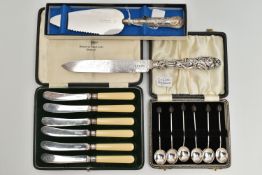 A PARCEL OF CASED AND LOOSE VICTORIAN AND 20TH CENTURY CUTLERY AND FLATWARE, comprising a
