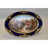 A LATE 19TH CENTURY / EARLY 20TH CENTURY SEVRES STYLE OVAL PORCELAIN PLATTER, foliate scroll gilding