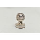 A GEORGE III SILVER COMBINATION POMANDER / PATCH BOX, the spherical top with screw off cover on a