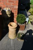 A VINTAGE TREACLE GLAZED SQUARE PLANTER width 35cm depth 35cm height 30cm along with a crown chimney