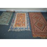 THREE VARIOUS GABBEH / KILIM RUGS, of various patterns, sizes and colours, largest rug