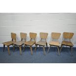 A SET OF SIX MID TO LATE 20TH CENTURY OAK AND PLYWOOD CHAIRS, of a Scandinavian style (condition:-