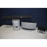 A SELECTION OF AUDIO EQUIPMENT to include a Bose sounddock 10 with no power cable or remote,