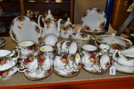A ROYAL ALBERT 'OLD COUNTRY ROSES' PATTERN TEA AND COFFEE SET, comprising coffee pot, cream jug,