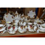 A ROYAL ALBERT 'OLD COUNTRY ROSES' PATTERN TEA AND COFFEE SET, comprising coffee pot, cream jug,