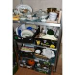 SEVEN BOXES AND LOOSE CERAMICS, GLASS, COOKWARES, BOOKS AND SUNDRY ITEMS, to include a modern copper