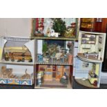 A COLLECTION OF OPEN FRONTED TABLE TOP ROOM DIORAMAS, themes include Egyptian, Art, Christmas,