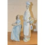 TWO LLADRO FIGURES, comprising Market Day Girl, modelled carrying a basket and with a bundle on