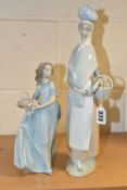 TWO LLADRO FIGURES, comprising Market Day Girl, modelled carrying a basket and with a bundle on