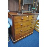 A VICTORIAN MAHOGANY CHEST OF TWO SHORT OVER THREE LONG GRADUATED DRAWERS, width 120cm x depth